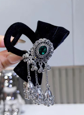 流苏绿铃铛蝴蝶结抓夹ins韩女千金风法式欧美风发夹发饰个性百搭