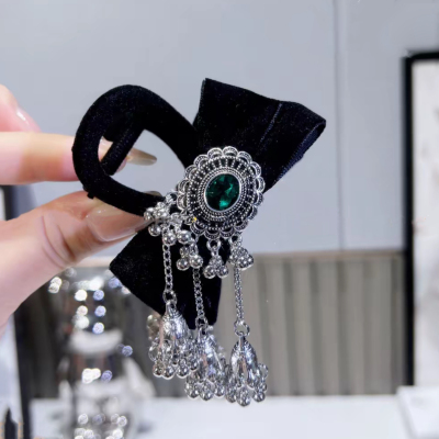 流苏绿铃铛蝴蝶结抓夹ins韩女千金风法式欧美风发夹发饰个性百搭