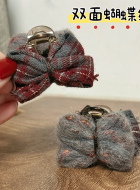 韩国ins毛线AB面4cm蝴蝶结小抓夹时尚百搭少女发饰日韩秋冬刘海夹