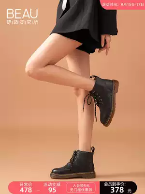 BEAU leather low-top Martin boots female 2021 new winter plus velvet British style increase boots children's short boots
