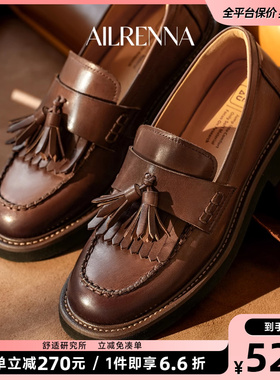 BEAU真皮乐福鞋女2025新款复古小皮鞋棕色羊皮单鞋女春软底单鞋