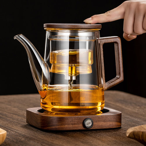 玻璃泡茶壶套装过滤按压t式懒人红茶胡桃木用可拆洗飘逸杯耐高温