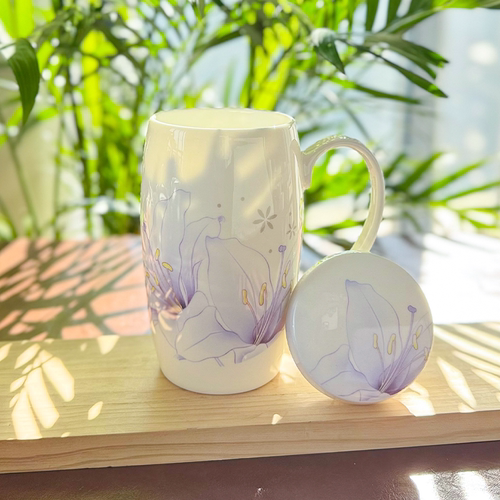 母亲节送礼百合花500ML骨瓷杯子