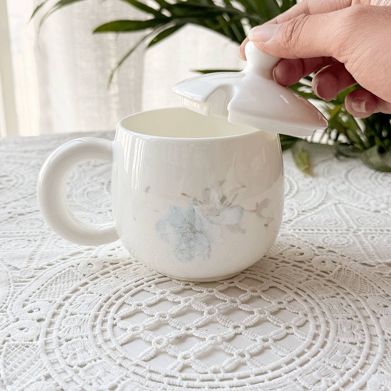 后海2025新款骨瓷办公室马克杯喝水杯茶杯带盖陶瓷茶缸泡茶杯子