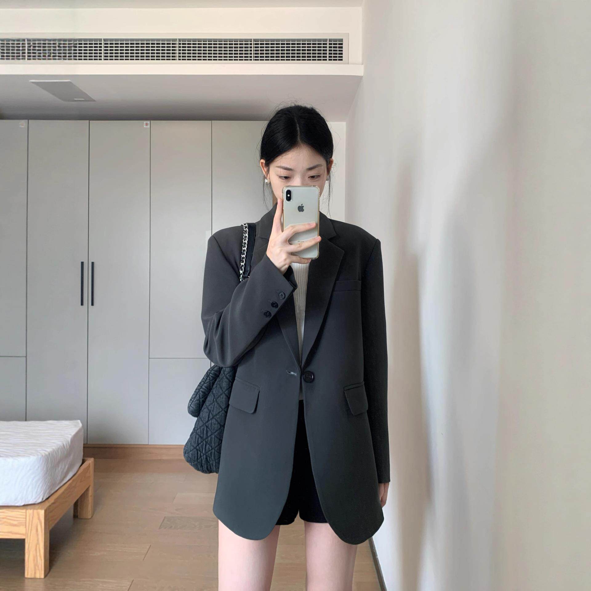 休闲西服百搭宽松秋季新款风设计2026灰色外套潮流女西装慵懒感小