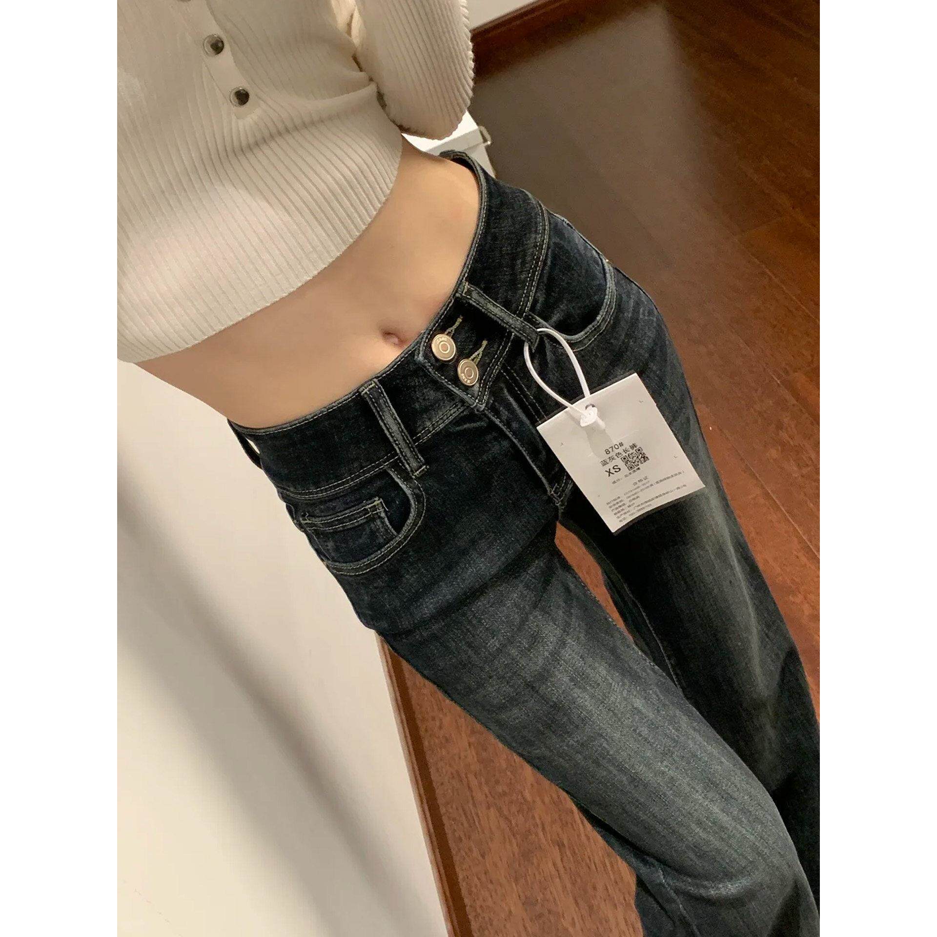 裤mm梨型牛仔裤女复古筒春季身材喇叭裤微喇直马蹄胖大码显瘦高腰