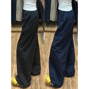 直筒小个子运动裤风阔裤春秋季工装裤腿藏青色女酷飒新款速干2026