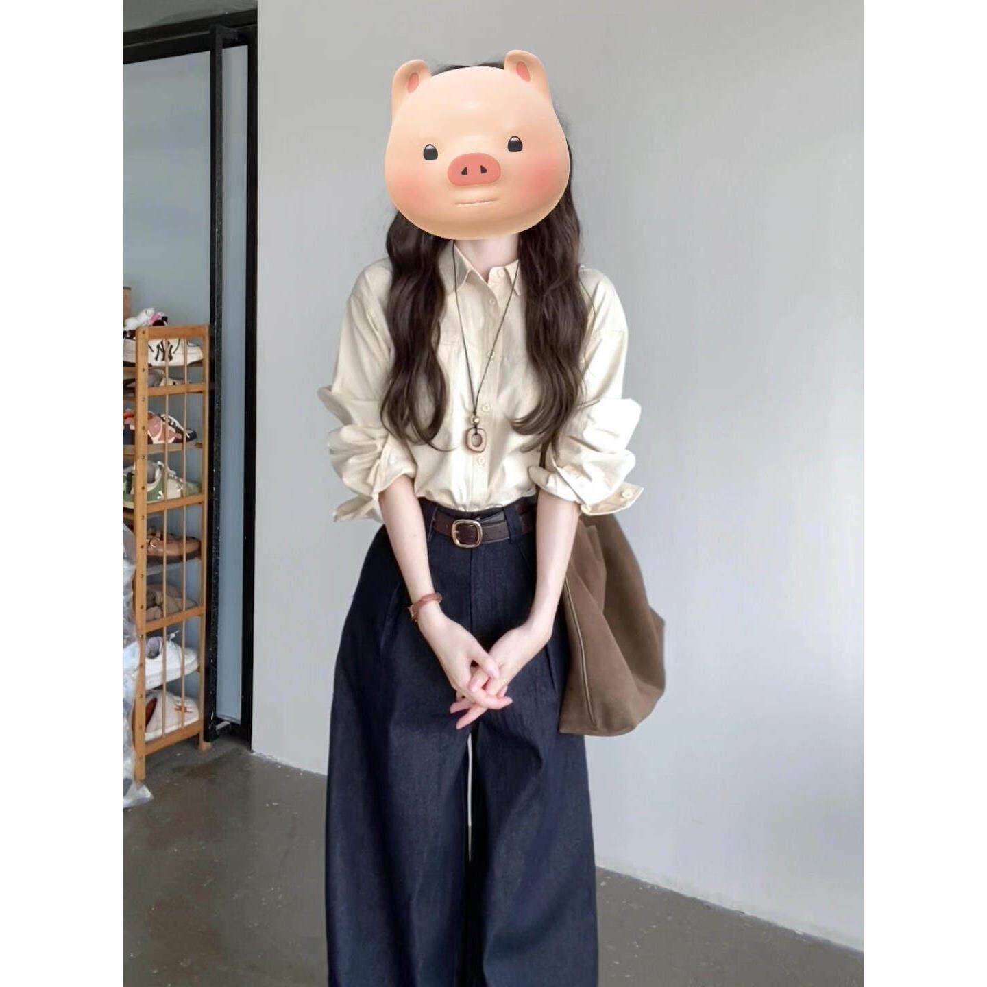 两件巨韩系搭配女的阔腿衬衫夏装穿好看一整套套装牛仔裤polo气质