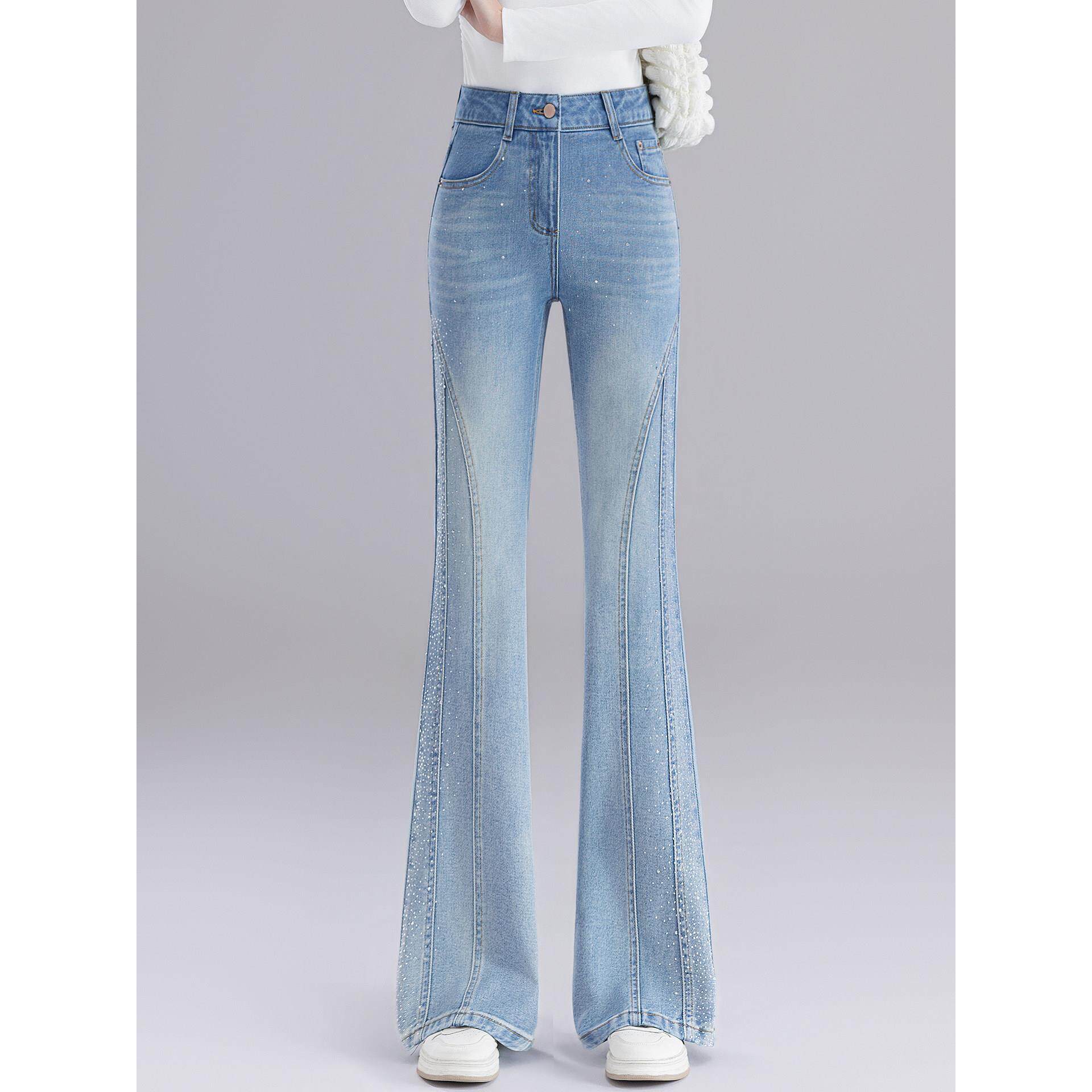 超满天星钻好看微喇裤浅色钻亮裤子年喇叭2026牛仔春秋季烫女新款