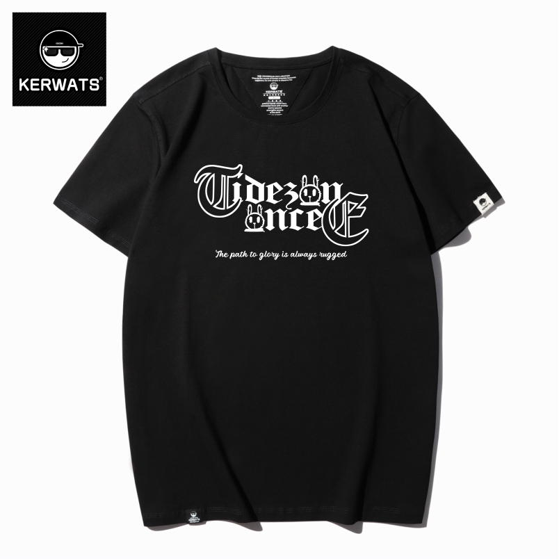 KERWATS韩版潮流英文兔子图案印花t恤宽松大码休闲体男女同款短袖