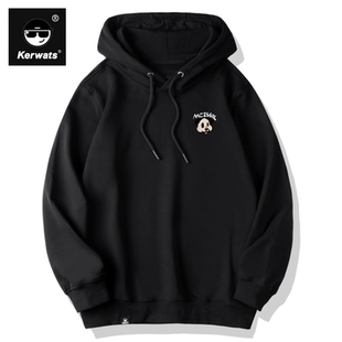 KERWATS品牌大码男女情侣笑脸小狗头胸花青少年秋冬简约帽衫卫衣