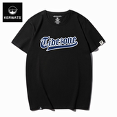 KERWATS青少年美式 男 复古潮牌英文印花t恤加肥加大莱卡棉套头短袖