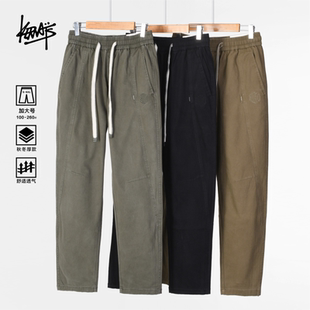 KERWATS品牌大码男装字母刺绣加肥加大休闲裤秋冬松紧腰直脚长裤