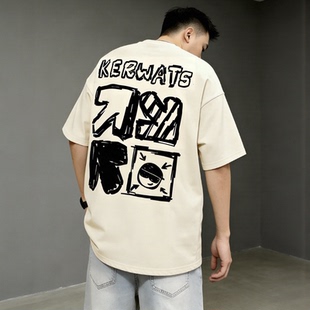 宽松圆领重磅全棉上衣服半袖 潮牌t恤短袖 男女装 KERWATS可维斯大码