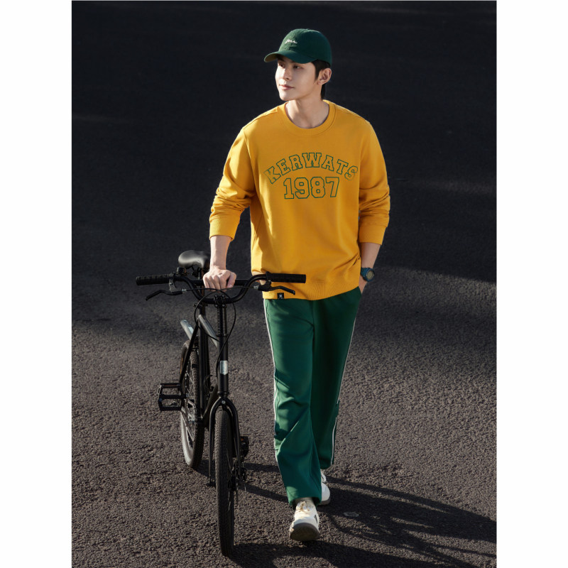 KERWATS品牌数字英文印花美式运动套头打底衫宽松型圆领卫衣男女