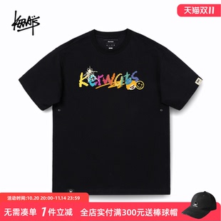 T恤 炫彩英文小丑印花落肩短袖 KERWATS可维斯品牌大码 男女情侣同款