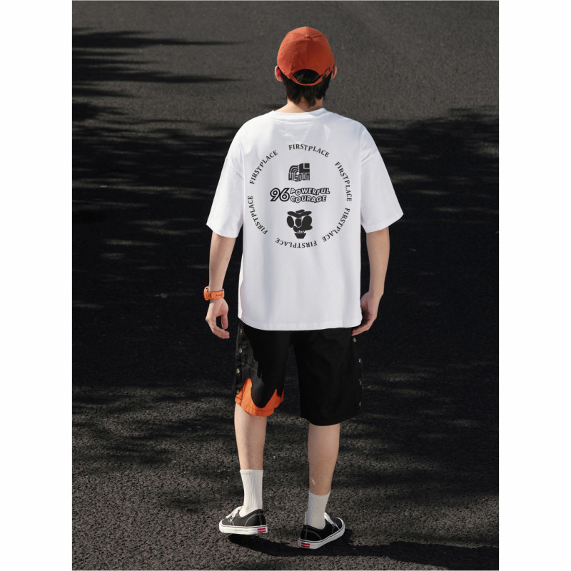 KERWATS可维特斯品牌花卉字母圆圈印花男女无性别纯棉落肩短袖t恤