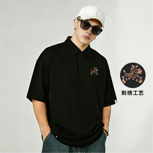 夏季大码男装刺绣短袖t恤polo衫