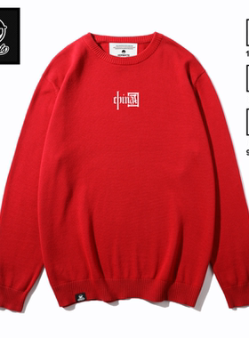 KERWATS品牌china中国胸花打底针织衫100%棉红色新年休闲圆领毛衣