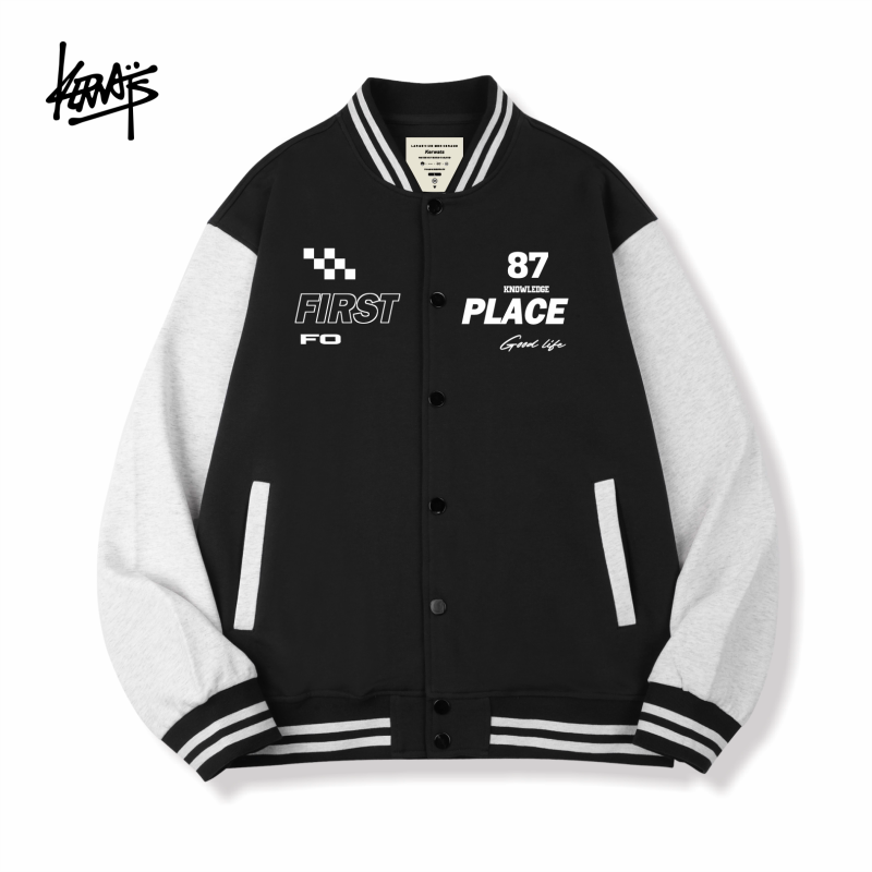 KERWATS品牌大码男女情侣数字英文印花机车秋冬款休闲卫衣棒球服