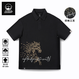 KERWATS短袖POLO衫男士纯棉重磅t恤翻领大码刺绣小马年图案本命年