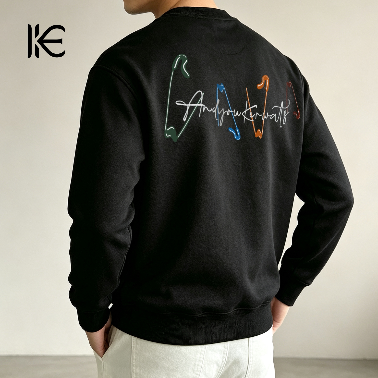 KERWATS可维特斯品牌大码男装字母彩色扣针印刺绣花休闲圆领卫衣