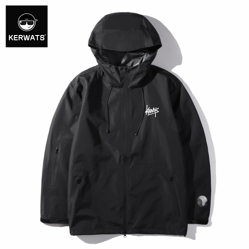 KERWATS/可维斯品牌字母胸花大码休闲防风衣休闲连帽冲锋衣外套男
