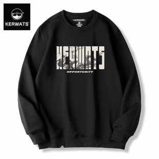 KERWATS学生宽松圆领美式 复古字母龙图案印花针织卫衣男打底衫