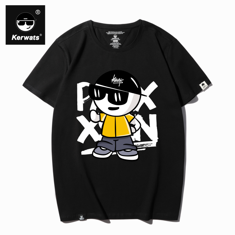 KERWATS可维斯品牌大码男女情侣卡通黄衣小人印花夏季圆领短袖T恤