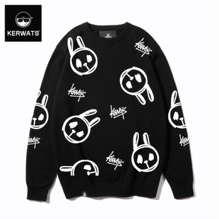 兔子印花圆领休闲长袖 情侣装 潮牌上衣 毛衣男女同款 KERWATS针织衫