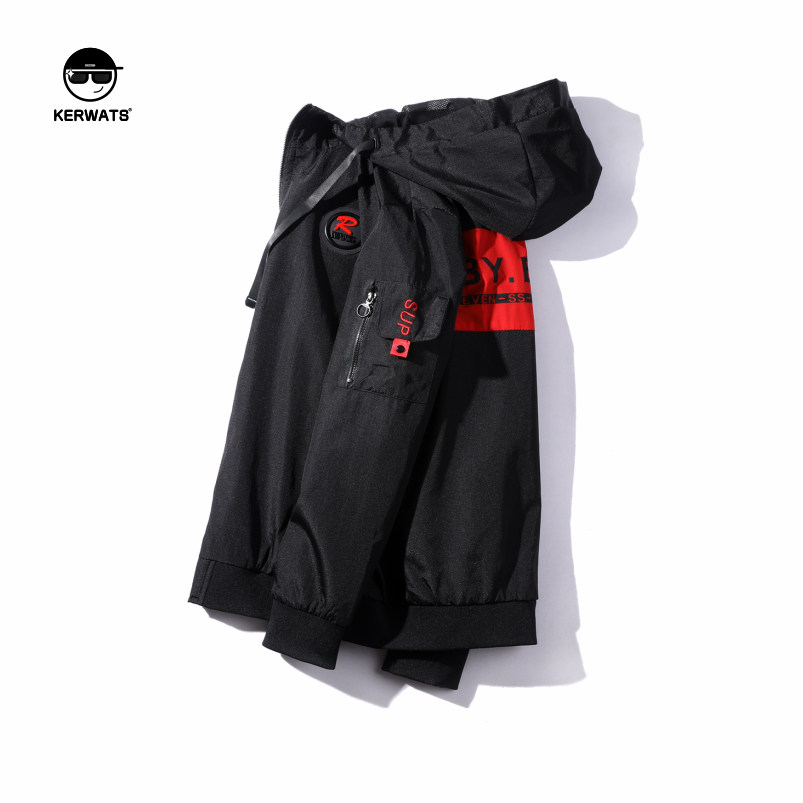KERWATS春秋季外套男潮流拼色潮流连帽大码宽松加肥加大学生夹克,男装,夹克,淘宝优惠券,粉丝福利购,淘宝优惠卷