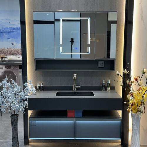 岩板陶瓷黑水池＋风水折叠镜柜