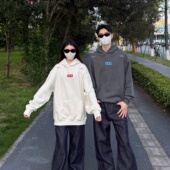 美式 高街字母刺绣重磅连帽卫衣男秋冬新款 宽松休闲学院风情侣上衣