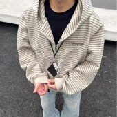高街条纹连帽开衫 卫衣男款 秋季 美式 宽松情侣装 高级感纯棉高端外套