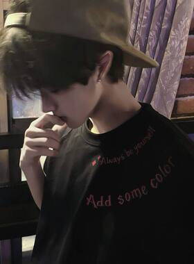 短袖男款美式高街t恤青少年高质量纯棉刺绣2026情侣夏季重磅上衣