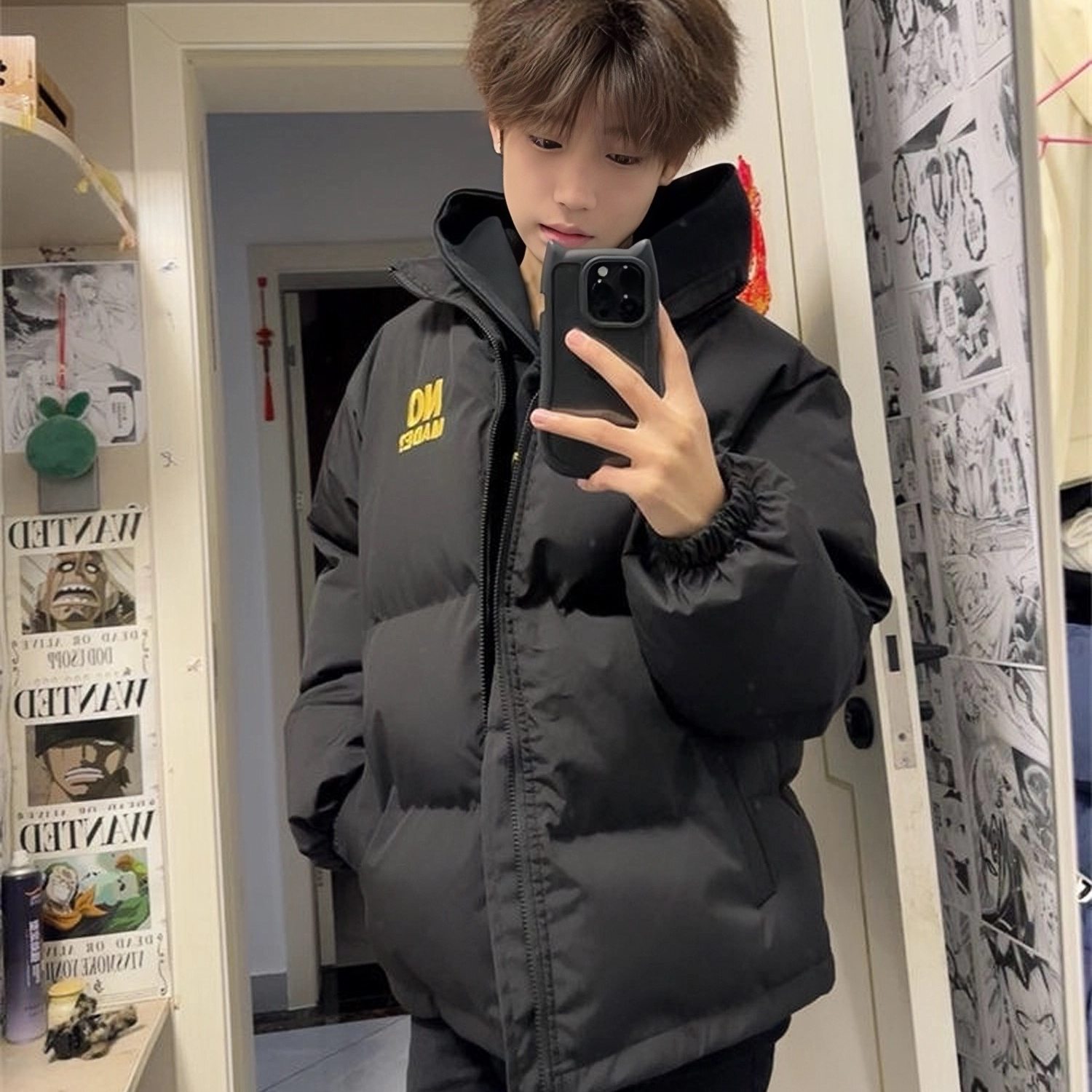 美式复古高街植绒字母刺绣加厚棉衣男冬季潮牌休闲保暖面包服外套