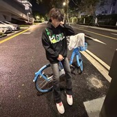 潮牌高街宽松休闲情侣装 美式 复古葡萄网球刺绣连帽卫衣男秋冬新款