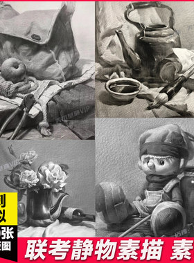 美术生联考模拟冲刺静物素描组合单体造型高分优秀作品临摹素材图