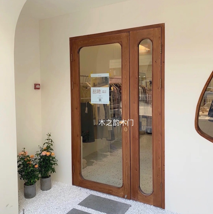 定制樟子松实木门室外子母门全玻璃入户门商铺服装店商场大门包邮
