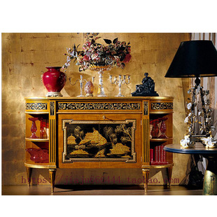 法式玄关柜手绘客厅欧式实木进口门厅桌意大利雕花黑色半圆玄关桌