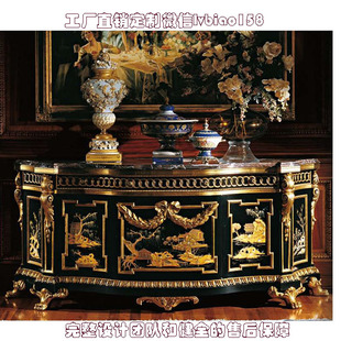 法式玄关柜手绘客厅欧式实木进口门厅桌意大利黑色雕花墙边玄关台