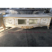 法式 电视柜茶几组合意大利白色金箔影视柜 电视柜宫廷客厅地柜欧式