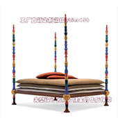 法式 双人床实木柱子床米兰进口红蓝绿黄1米8婚床 床奢华意大利欧式