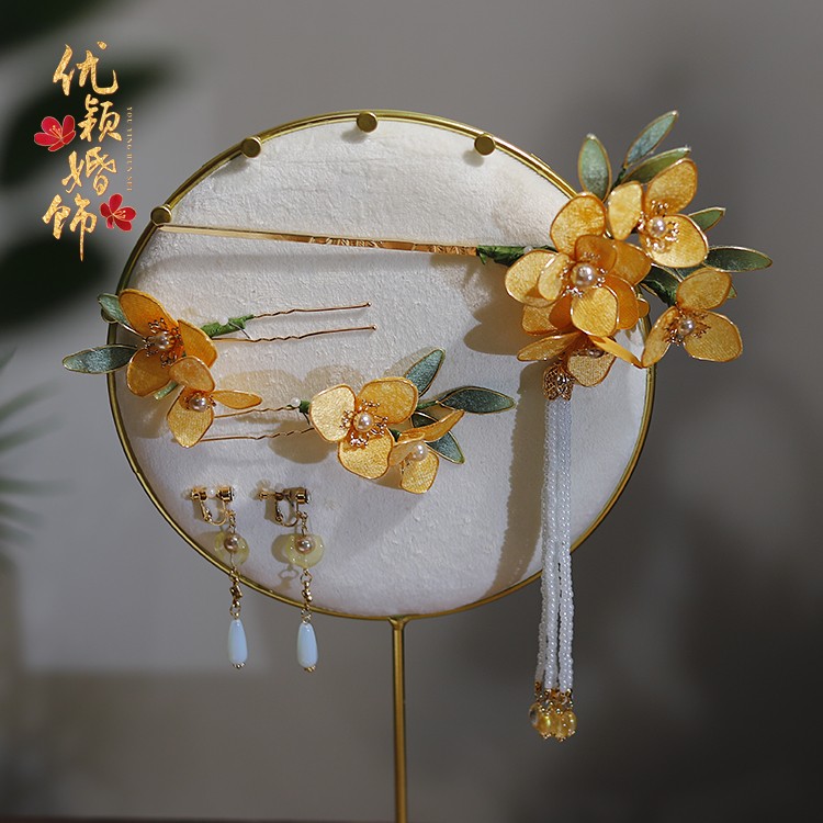 新中式精致古典手工绒花长流苏