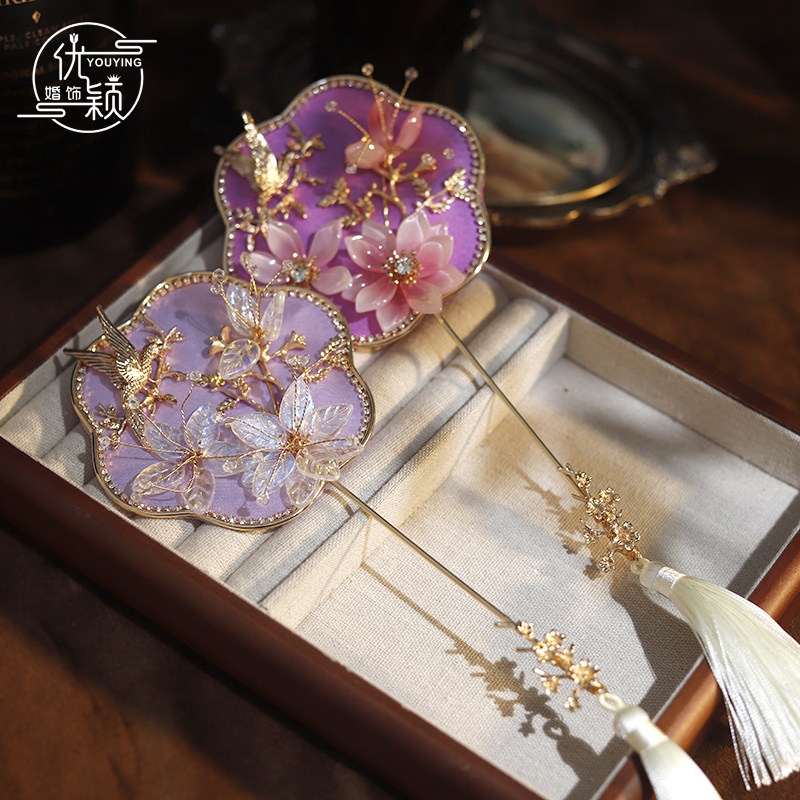 新娘结婚小团扇晨袍扇子拍摄道具新中式秀禾旗袍婚礼巴掌扇手捧花