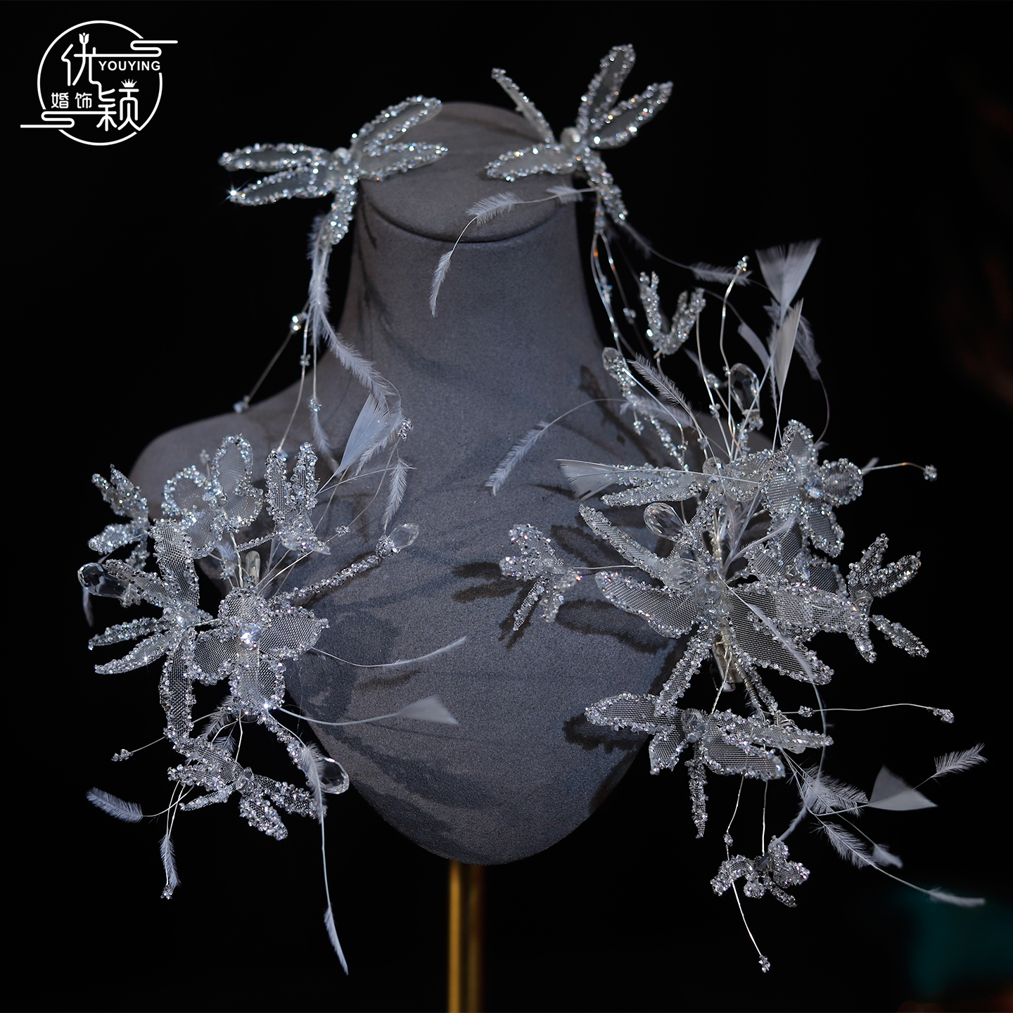 超仙水晶花朵蜻蜓羽毛发箍