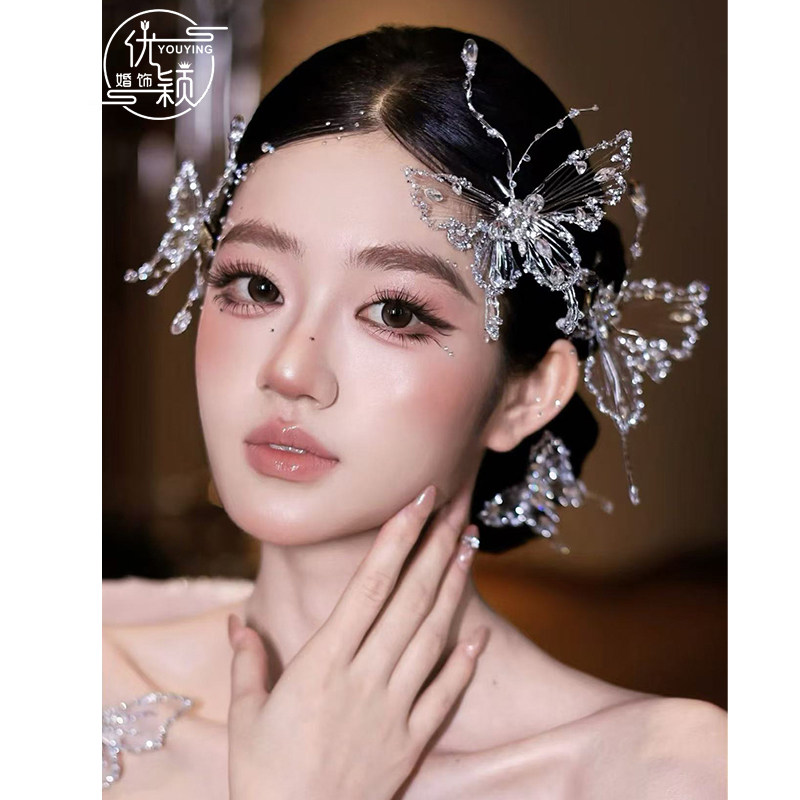 超仙水凝蝴蝶发夹高级氛围感新娘甜美轻奢主婚纱礼服造型小众发饰