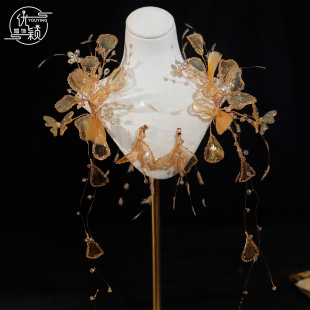 优颖香槟色闪耀冰胶花瓣发夹新娘头饰旗袍晨袍晚礼服边夹高级配饰