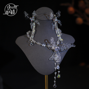 优颖新品新颖设计透明闪亮水凝胶蝴蝶水晶珠子新娘项链日常锁骨链