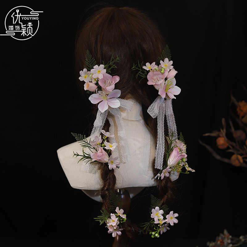 新娘造型藤蔓花环仿真花发夹头饰婚礼手工花发饰结婚旅拍礼服配饰